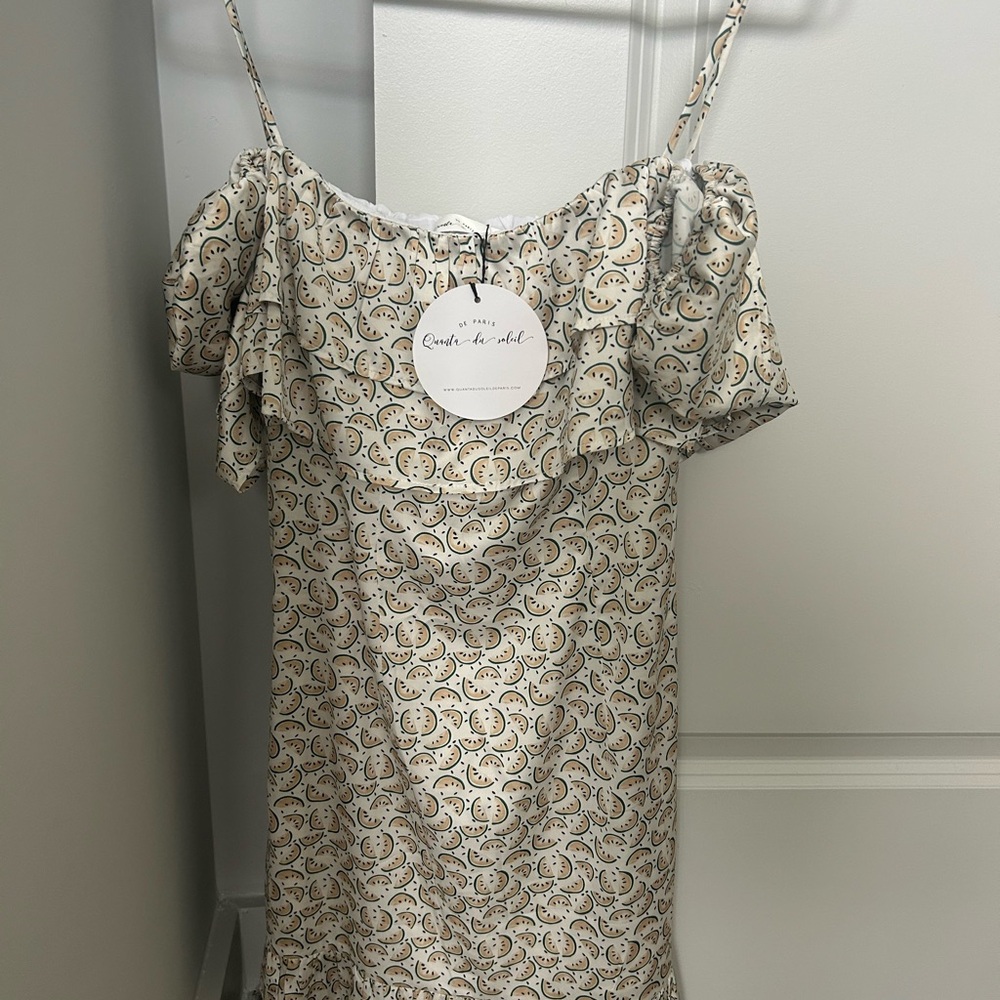Elegant Cream Patterned Mini Dress